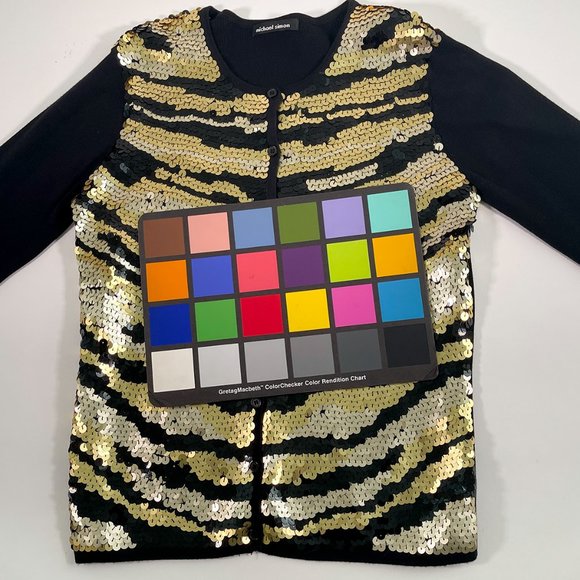 Michael Simon Sequin Top Gold Black Size P/S - Picture 6 of 9
